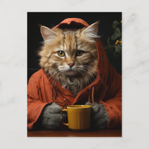 Schattige kat met koffie briefkaart