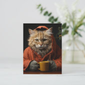 Schattige kat met koffie briefkaart (Staand voorkant)