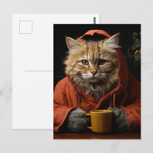 Schattige kat met koffie briefkaart (Voorkant / Achterkant)
