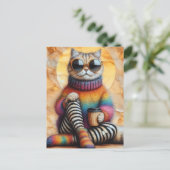 Schattige kat met koffie briefkaart (Staand voorkant)