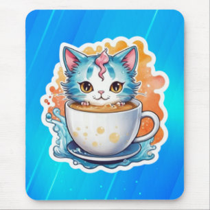 Schattige Kat Met Koffiekopje Cartoon Ontwerp-9467 Muismat