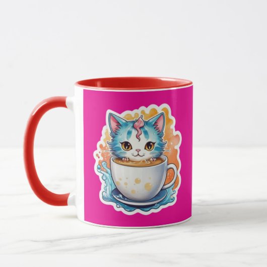 Schattige Kat Met Koffiemok Cartoon Ontwerp-94678 Mok (Links)