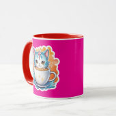 Schattige Kat Met Koffiemok Cartoon Ontwerp-94678 Mok (Voorkant links)