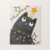 Schattige kat met lichten en kerstboomtop kerstfee legpuzzel (Verticaal)