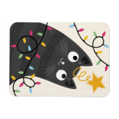 Schattige kat met lichtjes en kerstboomtopper Kers Magneet (Horizontaal)