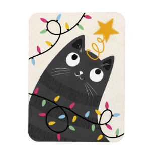 Schattige kat met lichtjes en kerstboomtopper Kers Magneet