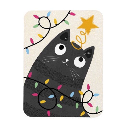 Schattige kat met lichtjes en kerstboomtopper Kers Magneet (Verticaal)
