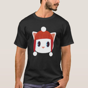 Schattige Kat Met Muts Beany Warme Wol Huid Winter T-shirt