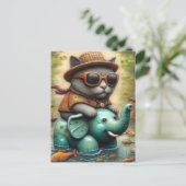 Schattige kat met op olifant floatie briefkaart (Staand voorkant)