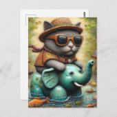 Schattige kat met op olifant floatie briefkaart (Voorkant / Achterkant)