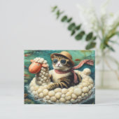 Schattige kat met op schapenfloatie briefkaart (Staand voorkant)
