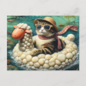 Schattige kat met op schapenfloatie briefkaart (Voorkant)