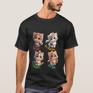 Schattige Kat met Positieve Emotie Liefde Vrijheid T-shirt