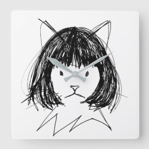 Schattige kat met pruik (stijl 7) Fine Art Vierkante Klok