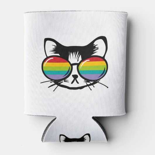 schattige kat met regenboogzonnebril blikjeskoeler (Voorkant)