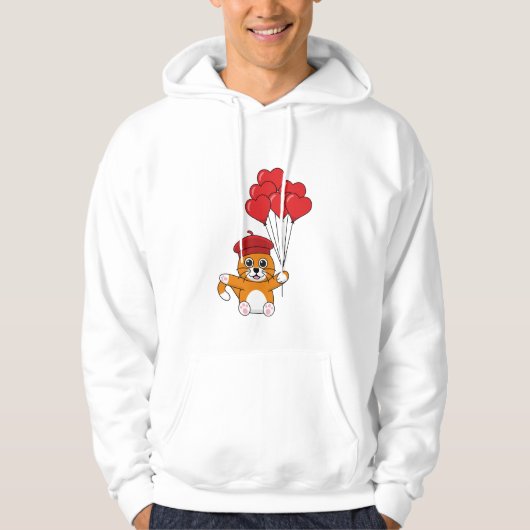 Schattige kat met rode hartballonnen hoodie (Voorkant)