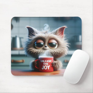 Schattige Kat Met Rode Koffiemok Muismat
