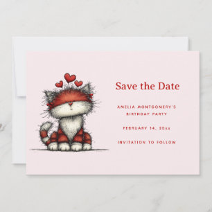 Schattige kat met rode liefdesharten save the date