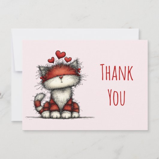 Schattige kat met rode liefdeshartjes bedankkaart (Voorkant)