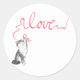 Schattige kat met rode lint ronde sticker