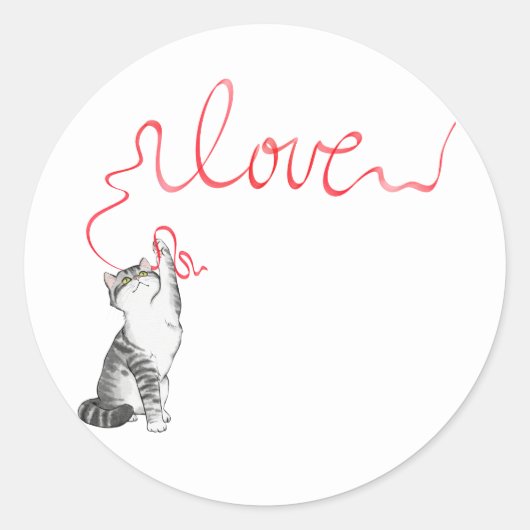 Schattige kat met rode lint ronde sticker (Voorkant)