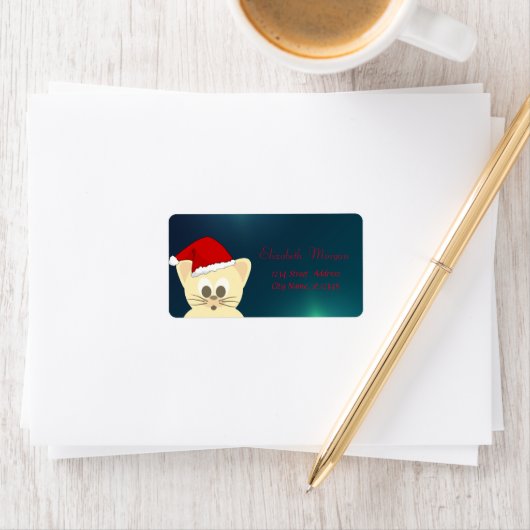 Schattige kat met Santa Hat, groen Etiket (Insitu)