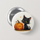 Schattige Kat met Uitgesneden Pompoen Ronde Button 5,7 Cm (Voorkant /achterkant)