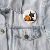 Schattige Kat met Uitgesneden Pompoen Ronde Button 5,7 Cm (In situ)
