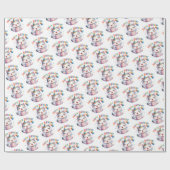 Schattige kat met verjaardagstaart en ballonnen cadeaupapier (Vlak)