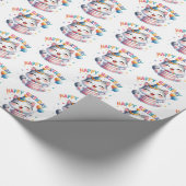 Schattige kat met verjaardagstaart en ballonnen cadeaupapier (Hoek)