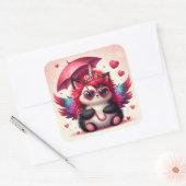 Schattige Kat met vleugels Vierkante Sticker (Envelop)