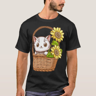 schattige kat met zonnebloem 5 t-shirt