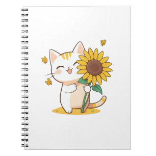 Schattige kat met zonnebloem Kawaii-ontwerp Notitieboek
