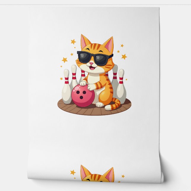 Schattige Kat Met Zonnebril Kat Speelt Bowling Voo Behang (Afrollen)