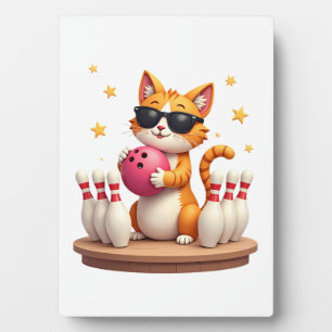Schattige Kat Met Zonnebril Kat Speelt Bowling Voo Fotoplaat