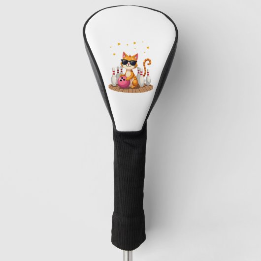 Schattige Kat Met Zonnebril Kat Speelt Bowling Voo Golfheadcover (Voorkant)