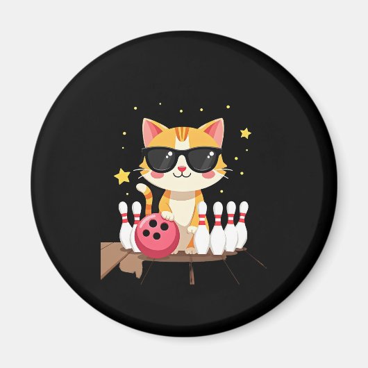 Schattige Kat Met Zonnebril Kat Speelt Bowling Voo Magneet (Voorkant)
