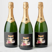 Schattige kat met zonnebril Kat speelt bowling voo Sparkling Wijnetiket (Flessen)