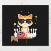 Schattige kat met zonnebril Kat speelt bowling voo Sparkling Wijnetiket (Enkel label)