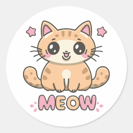 schattige kat miauw ronde sticker (Voorkant)