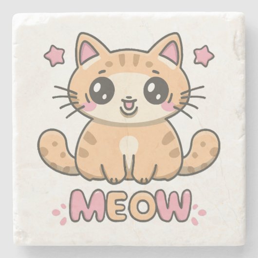 schattige kat miauw stenen onderzetter (Voorkant)