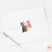 Schattige Kat Moeder Kitty Met Bloem Harten 🐱 Vierkante Sticker (Envelop)