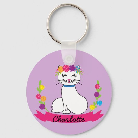 schattige kat-naamsleutelketen sleutelhanger (Voorkant)