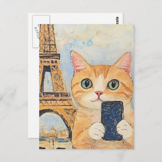 Schattige kat neemt selfie in Parijs Briefkaart (Voorkant / Achterkant)