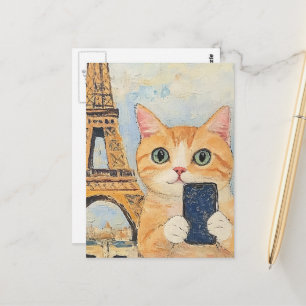 Schattige kat neemt selfie in Parijs Briefkaart