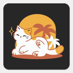Schattige kat ontspannen in de zon - zomerhuisdier vierkante sticker