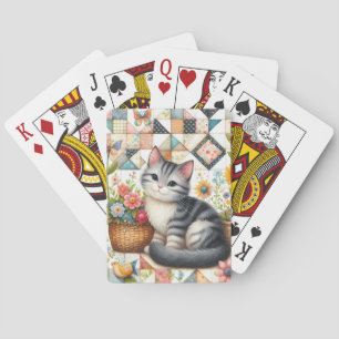 Schattige Kat op Bloemendeken Cottagecore Pokerkaarten