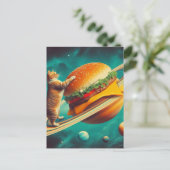 Schattige Kat op Cheeseburger Planeet Briefkaart (Staand voorkant)