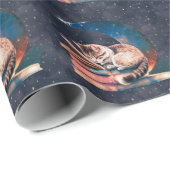 Schattige kat op de maan Een boek lezen Cadeaupapier (Rol Hoek)