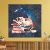 Schattige kat op de maan Een boek lezen Canvas Afdruk (Insitu (Woonkamer))